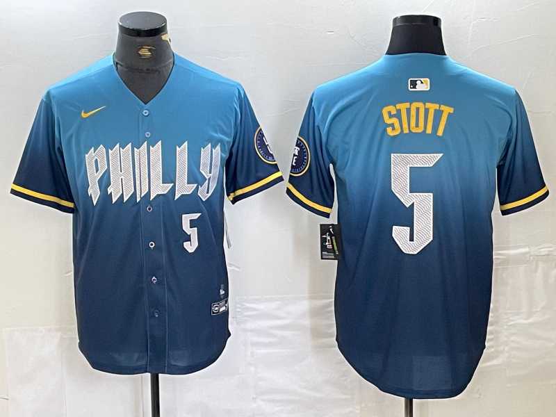 Mens Philadelphia Phillies #5 Bryson Stott Blue 2024 City Player Number Cool Base Stitched Jersey->philadelphia phillies->MLB Jersey